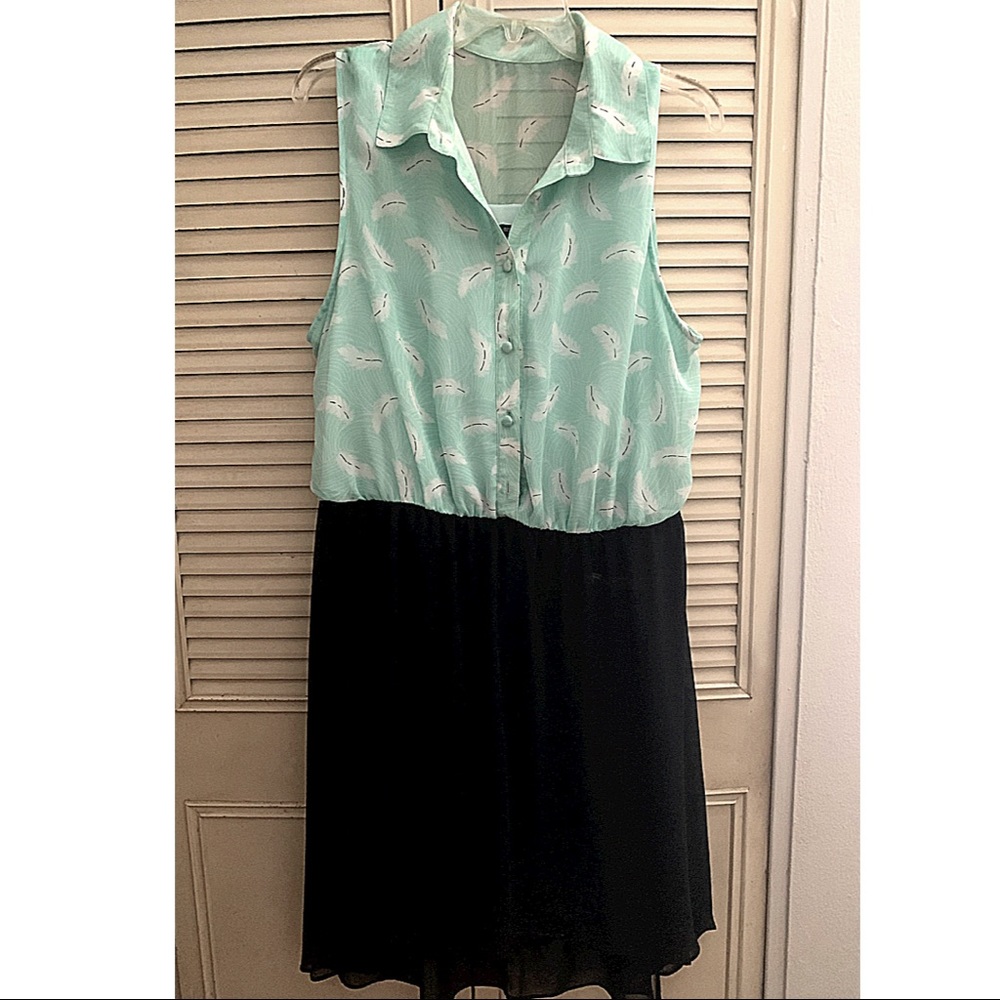Mint green and Black Feathers Plus Dress